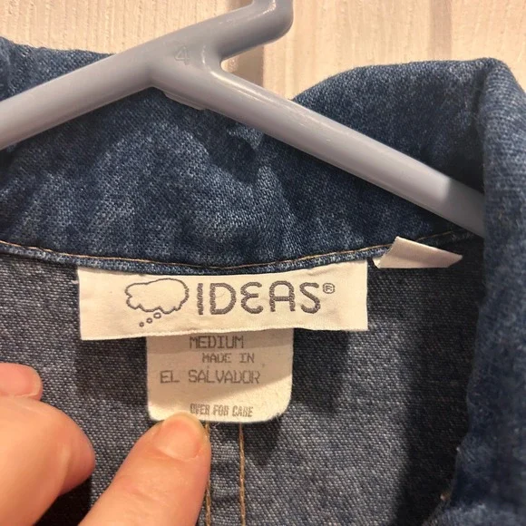 VTG IDEAS Denim Jumpsuit Women Medium Blue Wash Button Front Utility 3/4 Sleeves - Picture 7 of 11